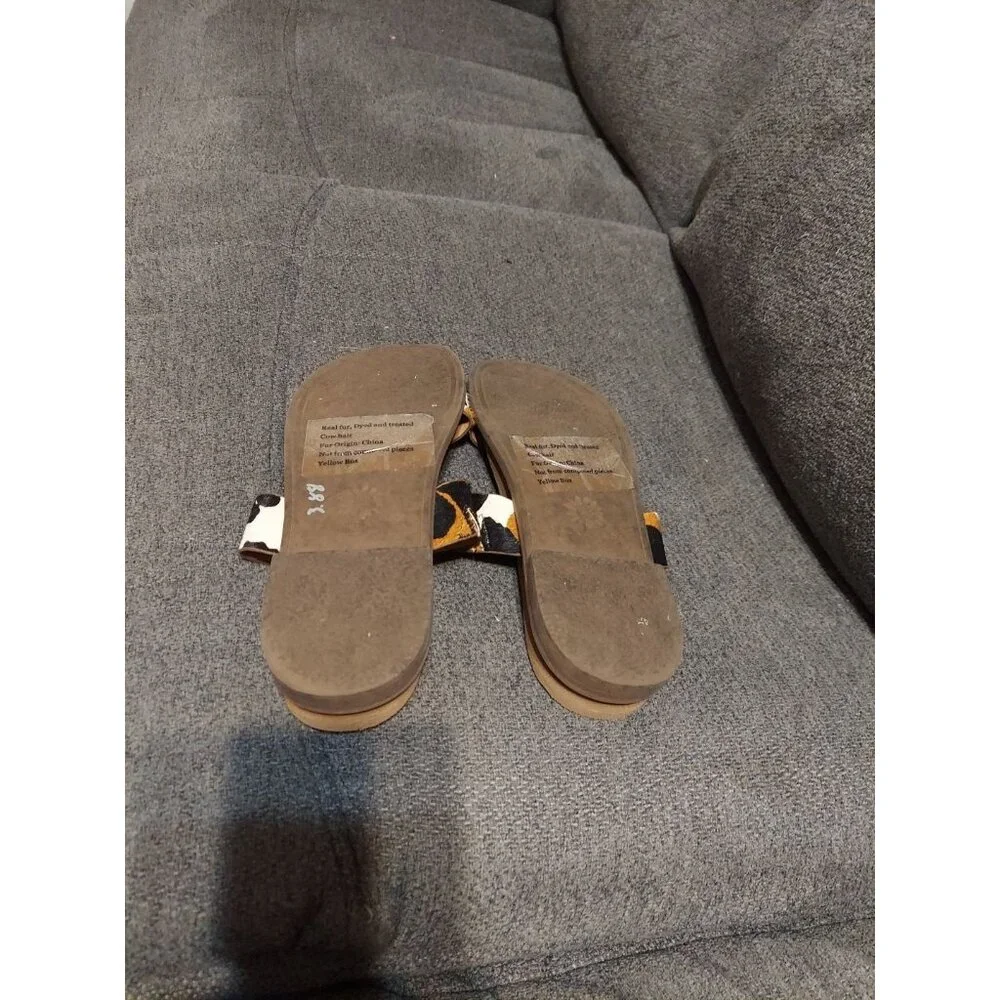 Yellow Box Slides Keily Sz 8.5 Real‎ Fur Dyed And Treated Cow Hair Summer Flips - Picture 6 of 7